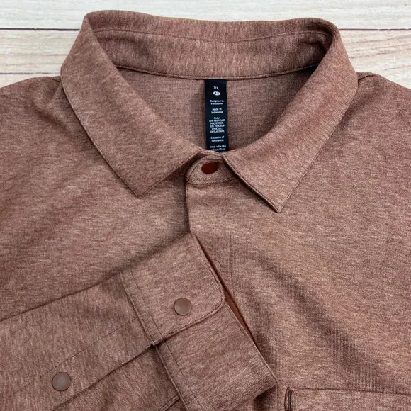 Lululemon Soft Knit XL Long Sleeve Button Up Shirt Brown Heathered Snap Button - Picture 1 of 7